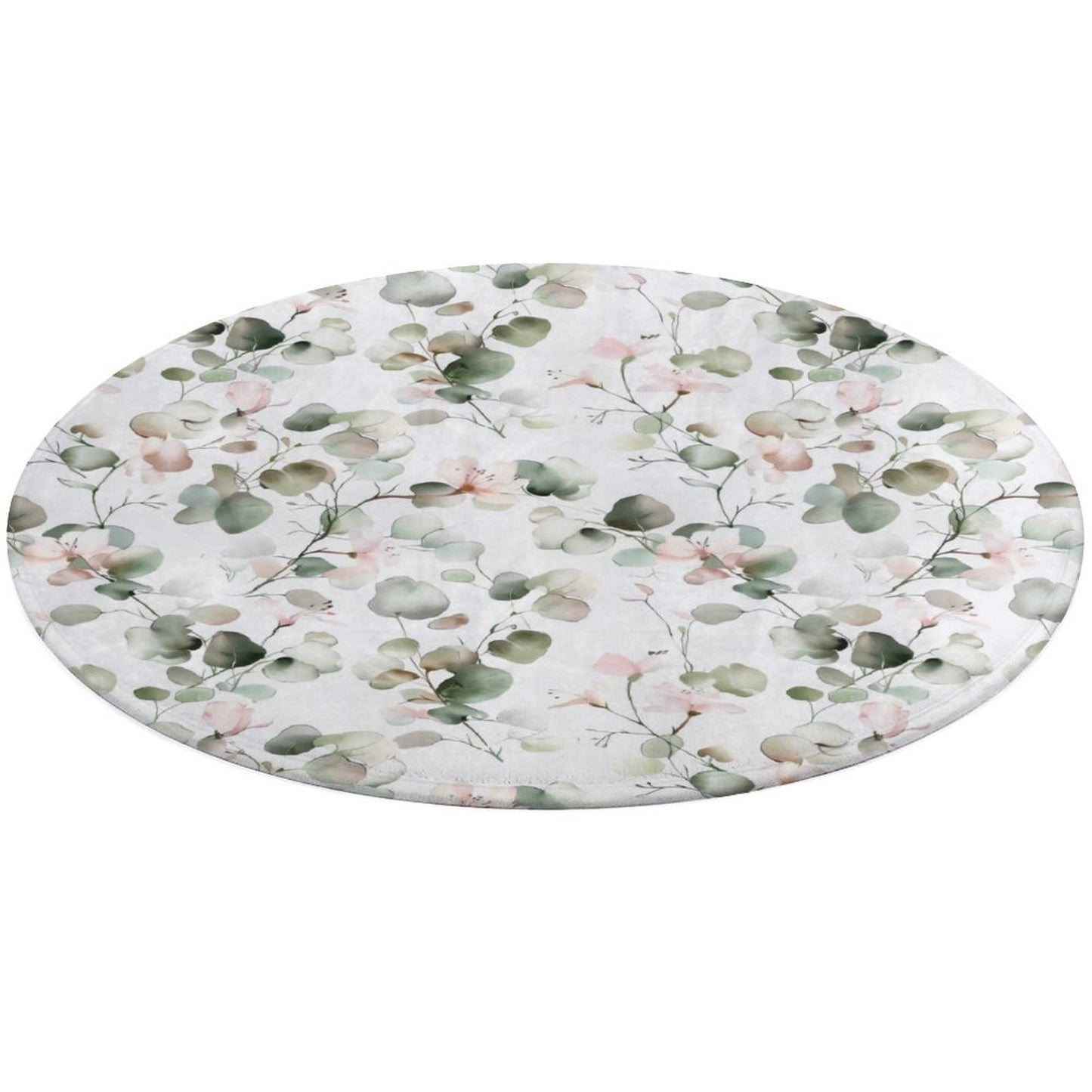 Round Plush Bath Mat- Elegant Eucalyptus Floral