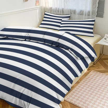 Nautical Navy Stripe 3-Piece Bedding Set-90"x90" Full, Queen Boys Nautical Striped Duvet Cover Set