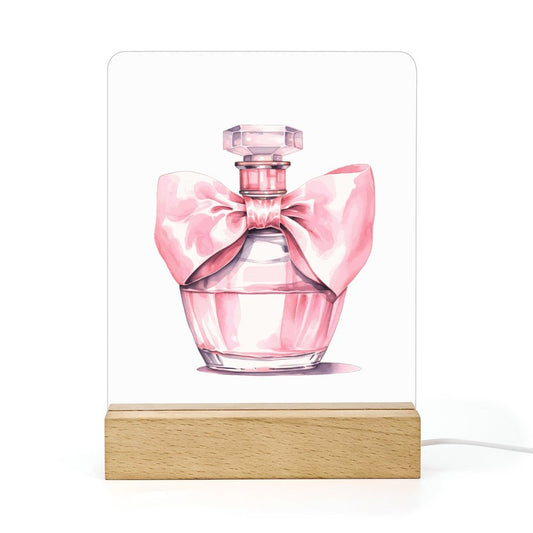 Watercolor Paris Perfume Bottle Acrylic Night Light with Wooden Base