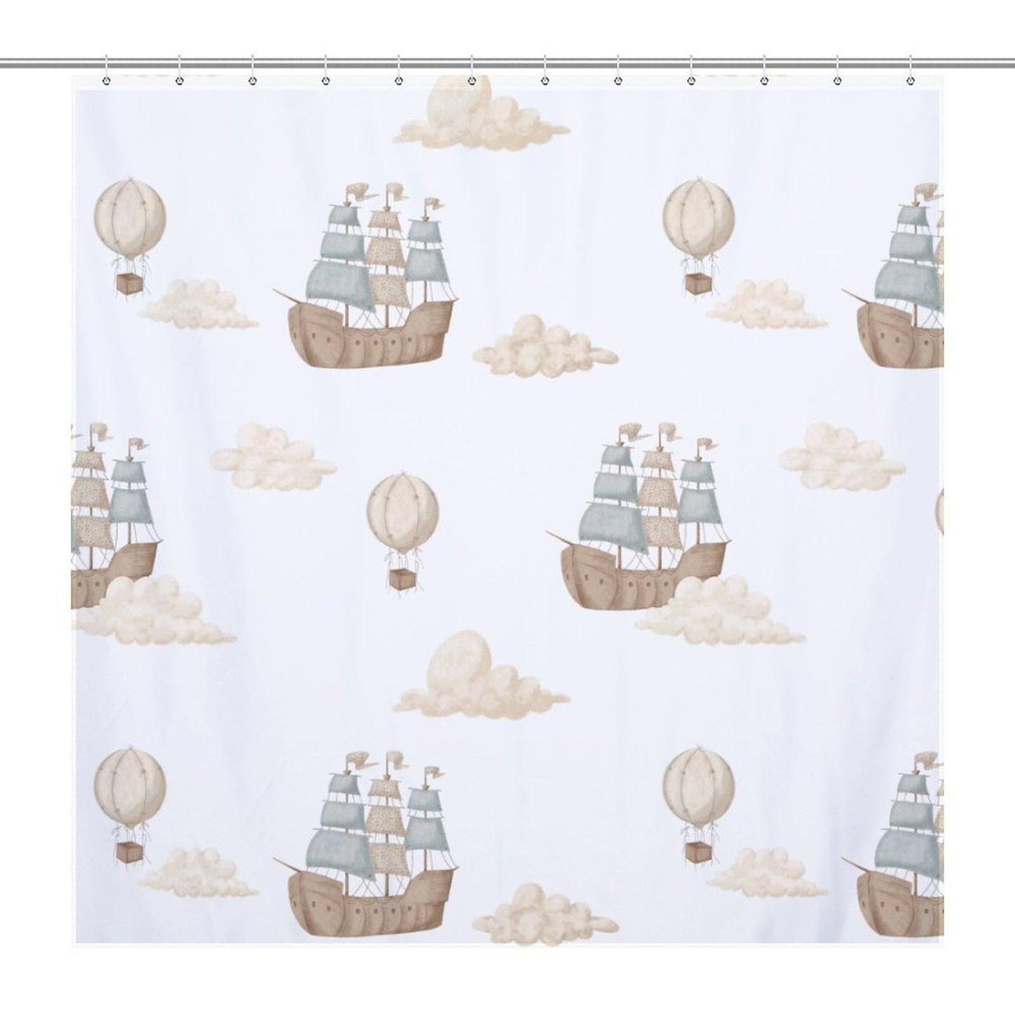 Lightweight Shower Curtain- Watercolor Pirate Ships