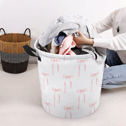 Collapsible Laundry Hamper- Watercolor Coquette Pink Bows