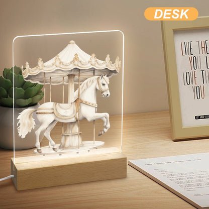 Watercolor Carousel Acrylic Night Light with Wooden Base