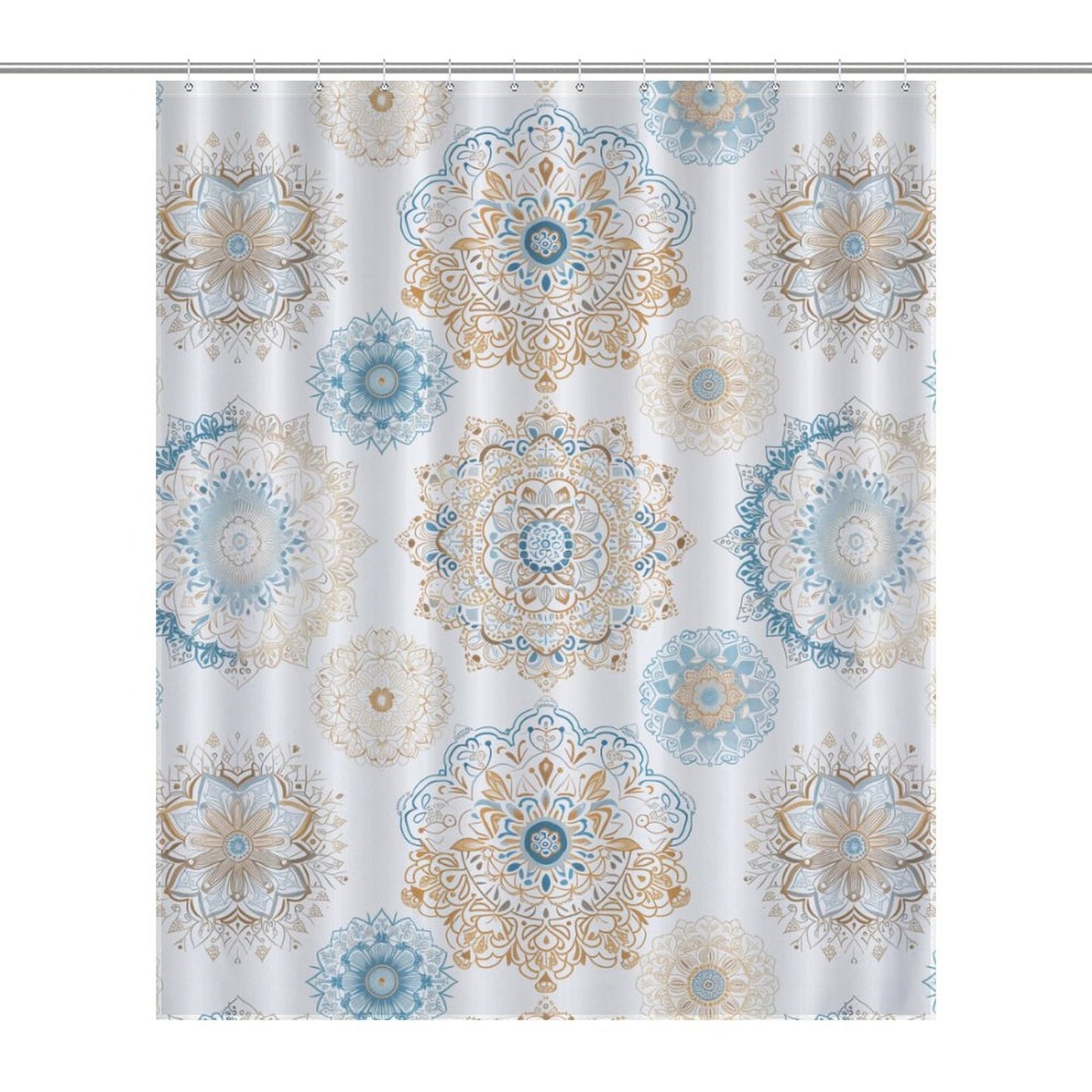 Lightweight Shower Curtain- Boho Fun Blue Gold