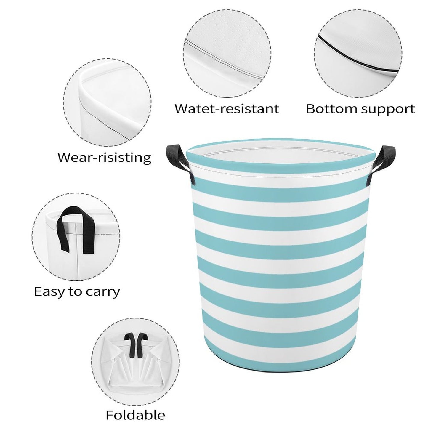 Collapsible Laundry Hamper- Nautical Stripes Aqua