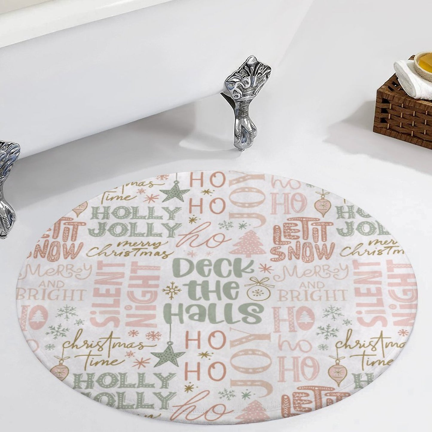 Round Plush Bath Mat- Christmas Phrases