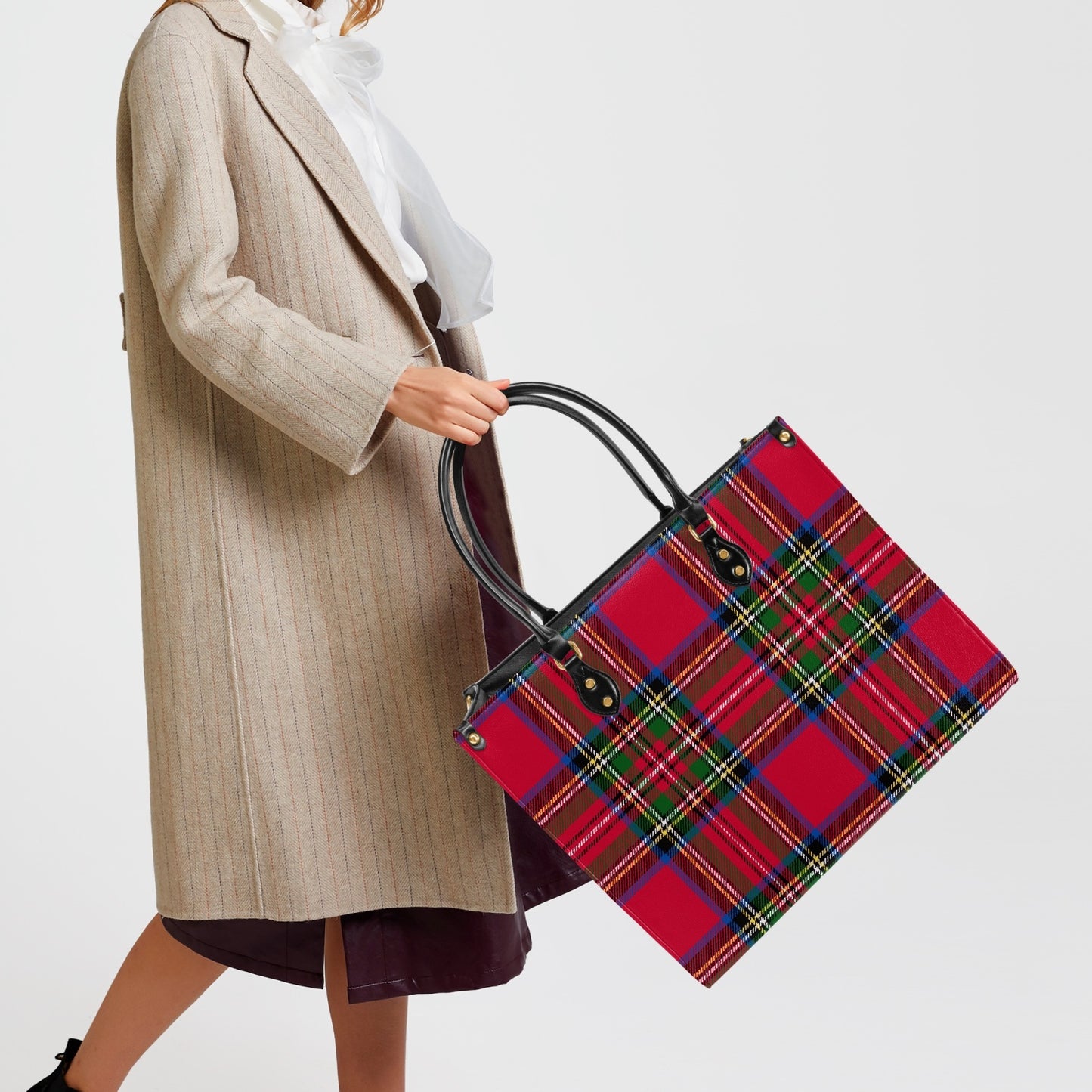 Structured Handbag-Holiday Red Tartan Plaid