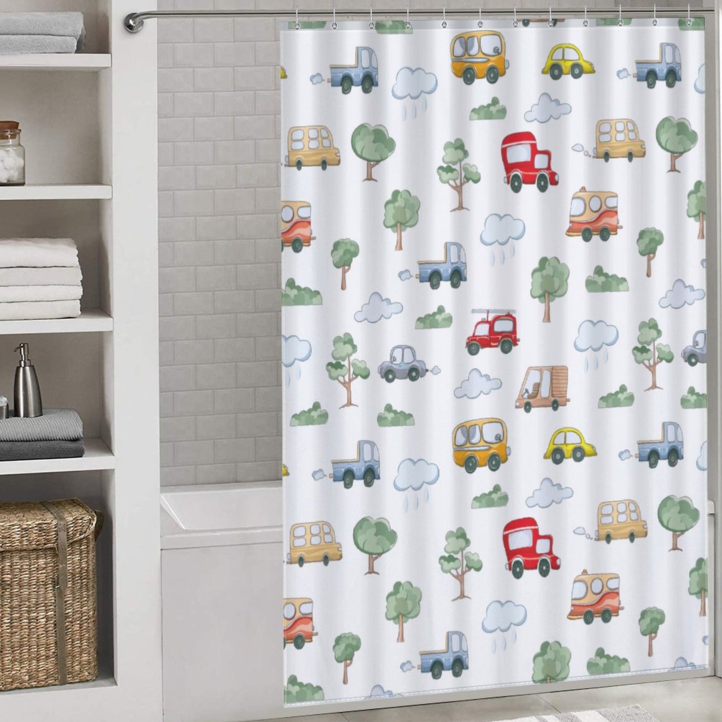 Lightweight Shower Curtain-Cute Cars