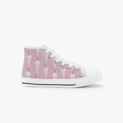 Girls 50s Diner Milkshake Pink Kid’s High-Top Canvas Shoes