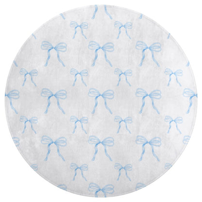 Round Bath Mat-Watercolor Coquette Blue Bows