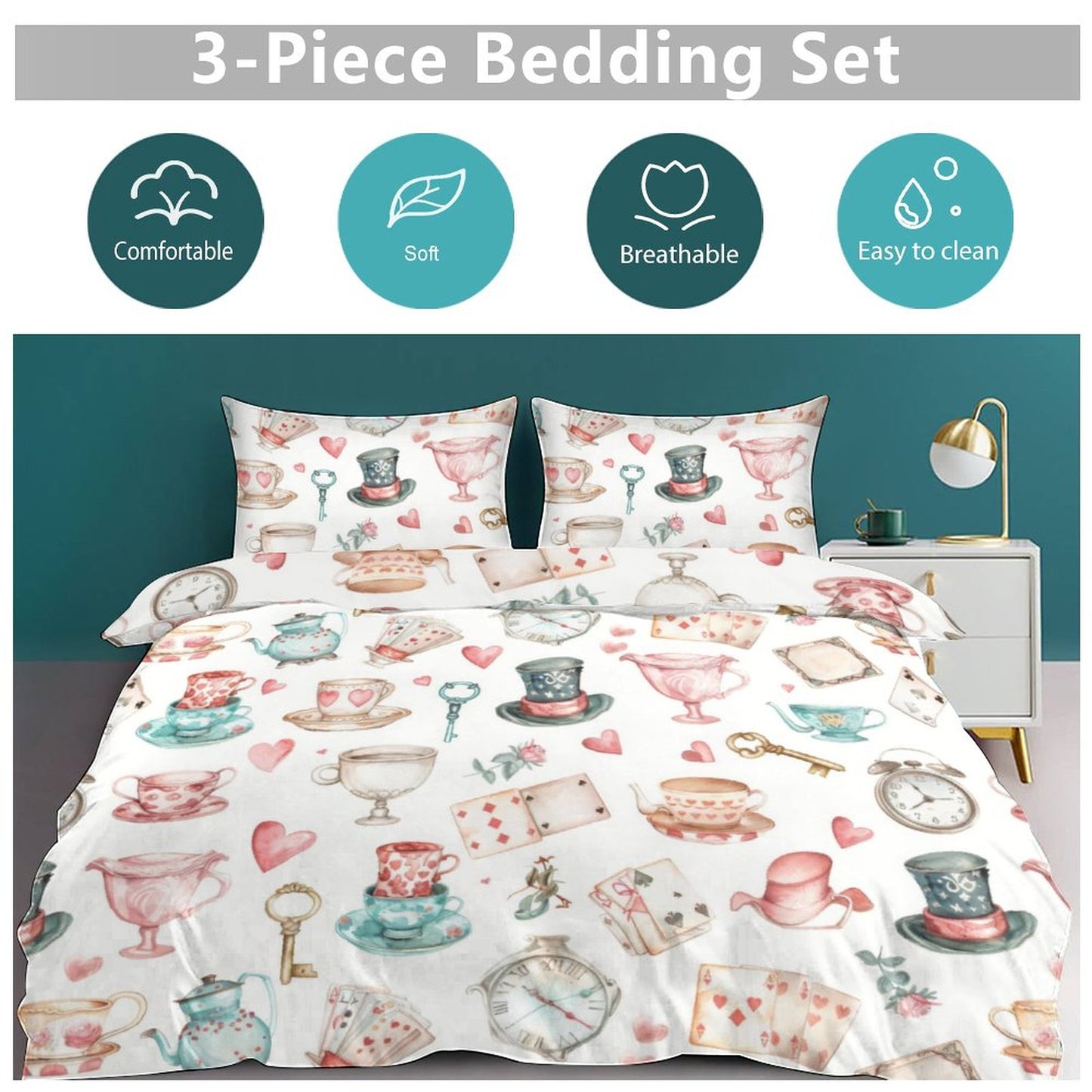 Watercolor Wonderland 3-Piece Bedding Set-90"x90" Full,/Queen Reversible Duvet Cover Set