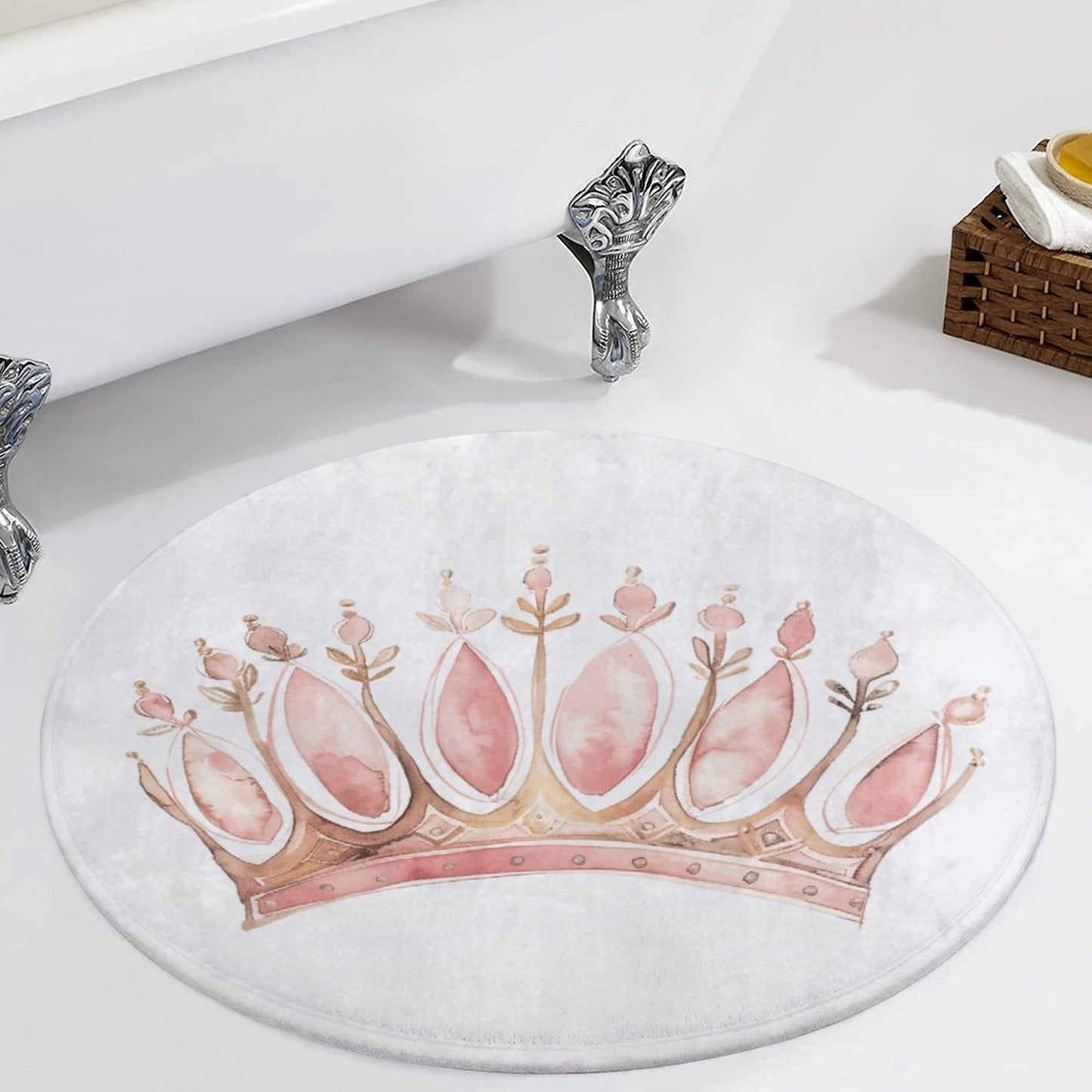 Round Bath Mat- Watercolor Princess Crown