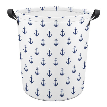 Collapsible Laundry Hamper- Nautical Navy Anchors