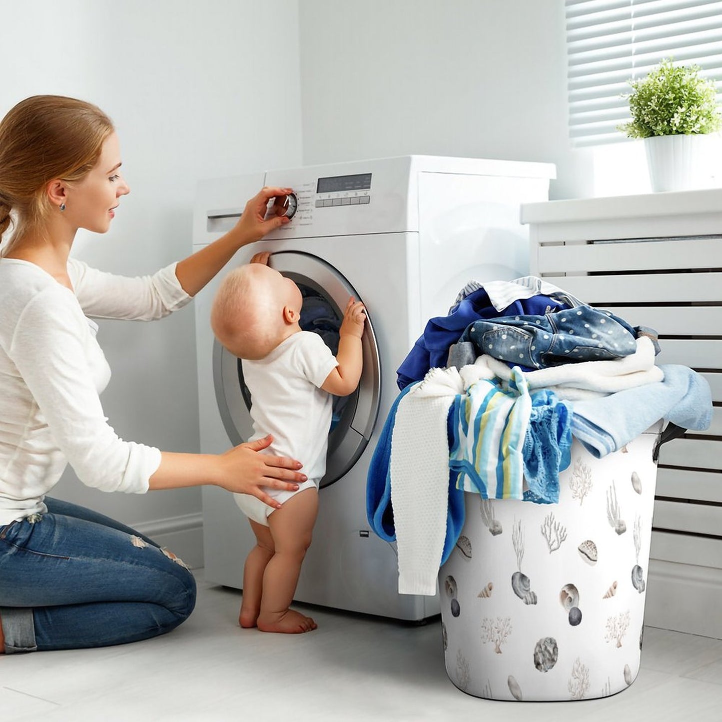 Collapsible Laundry Hamper- Watercolor Coastal