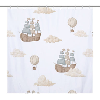 Lightweight Shower Curtain- Watercolor Pirate Ships