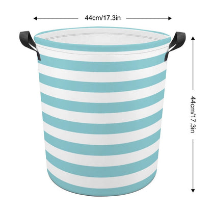 Collapsible Laundry Hamper- Nautical Stripes Aqua