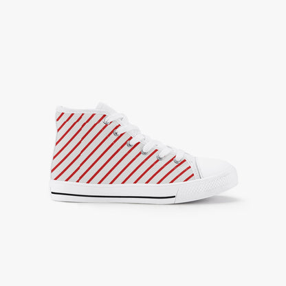 Unisex Candy Cane Stripes  Kid’s High-Top Canvas Shoes