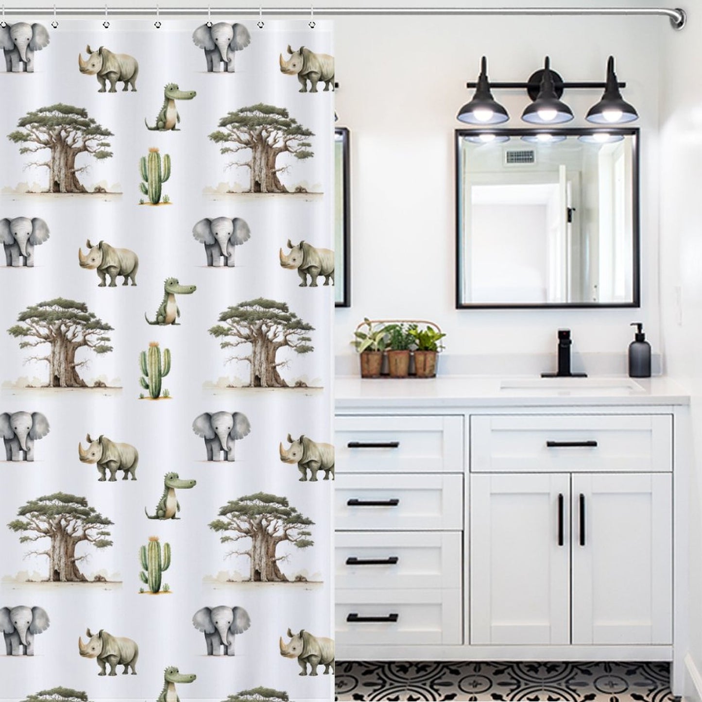 Lightweight Shower Curtain-Watercolor Safari