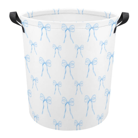 Collapsible Laundry Hamper- Watercolor Coquette Blue Bows