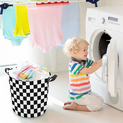 Collapsible Laundry Hamper- Black and White Checkerboard