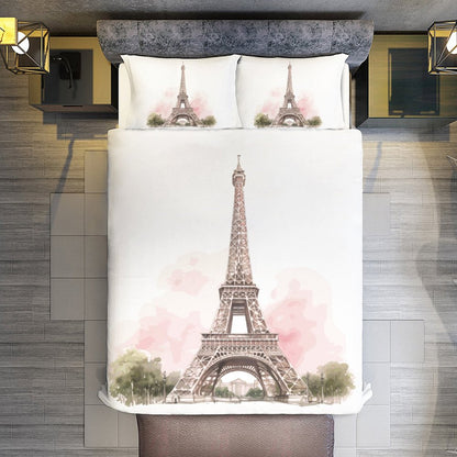 Watercolor Paris Eiffel Tower Bedding Set-90"x90" Full, Queen Duvet Cover