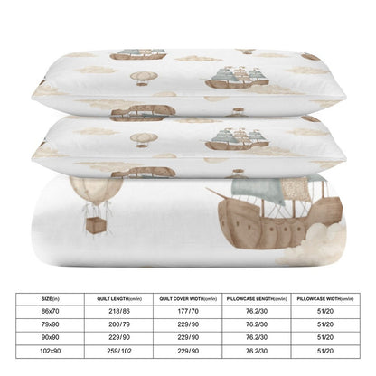 Boy Pirate Ship Clouds 3-Piece Bedding Set-90"x90" Full/Queen Reversible Duvet Cover Set