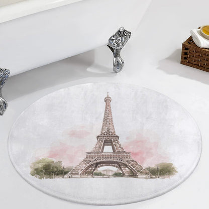 Round Plush Bath Mat- Pink Paris Eiffel Tower