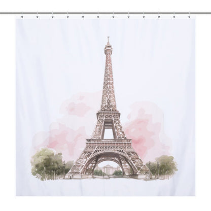 Lightweight Shower Curtain- Pink Paris Eiffel Tower