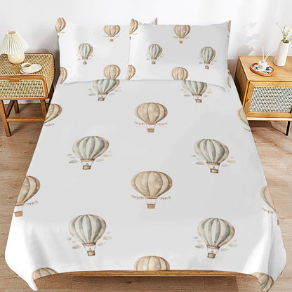 Neutral Hot Air Balloons 3-Piece Bedding Set-86"×70" Twin Reversible Duvet Cover Set