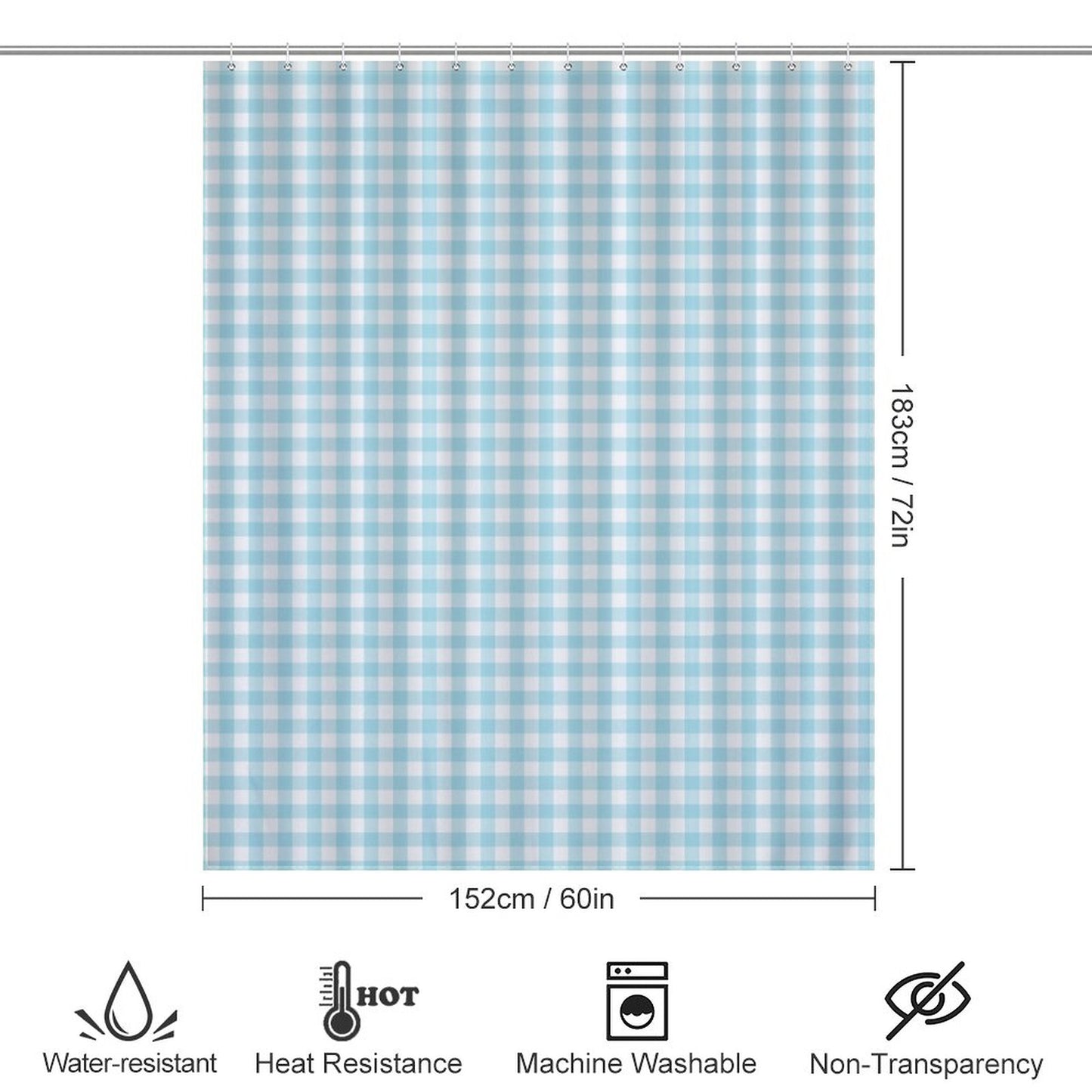 Lightweight Shower Curtain- Spring Gingham Aqua