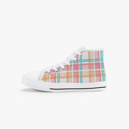 Girls Bright Summer Plaid  Kid’s High-Top Canvas Shoes