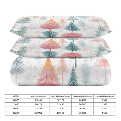 Holiday Pastel Trees 3-Piece Bedding Set-90"x90" Full/Queen Duvet