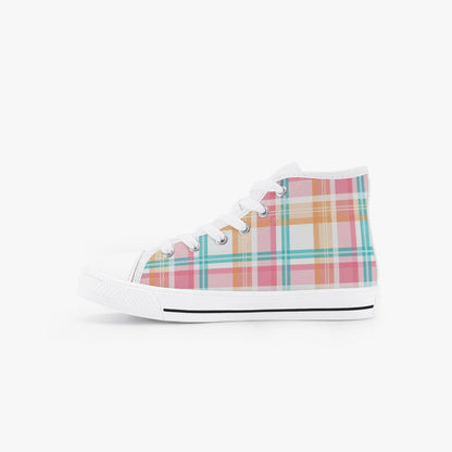 Girls Bright Summer Plaid  Kid’s High-Top Canvas Shoes