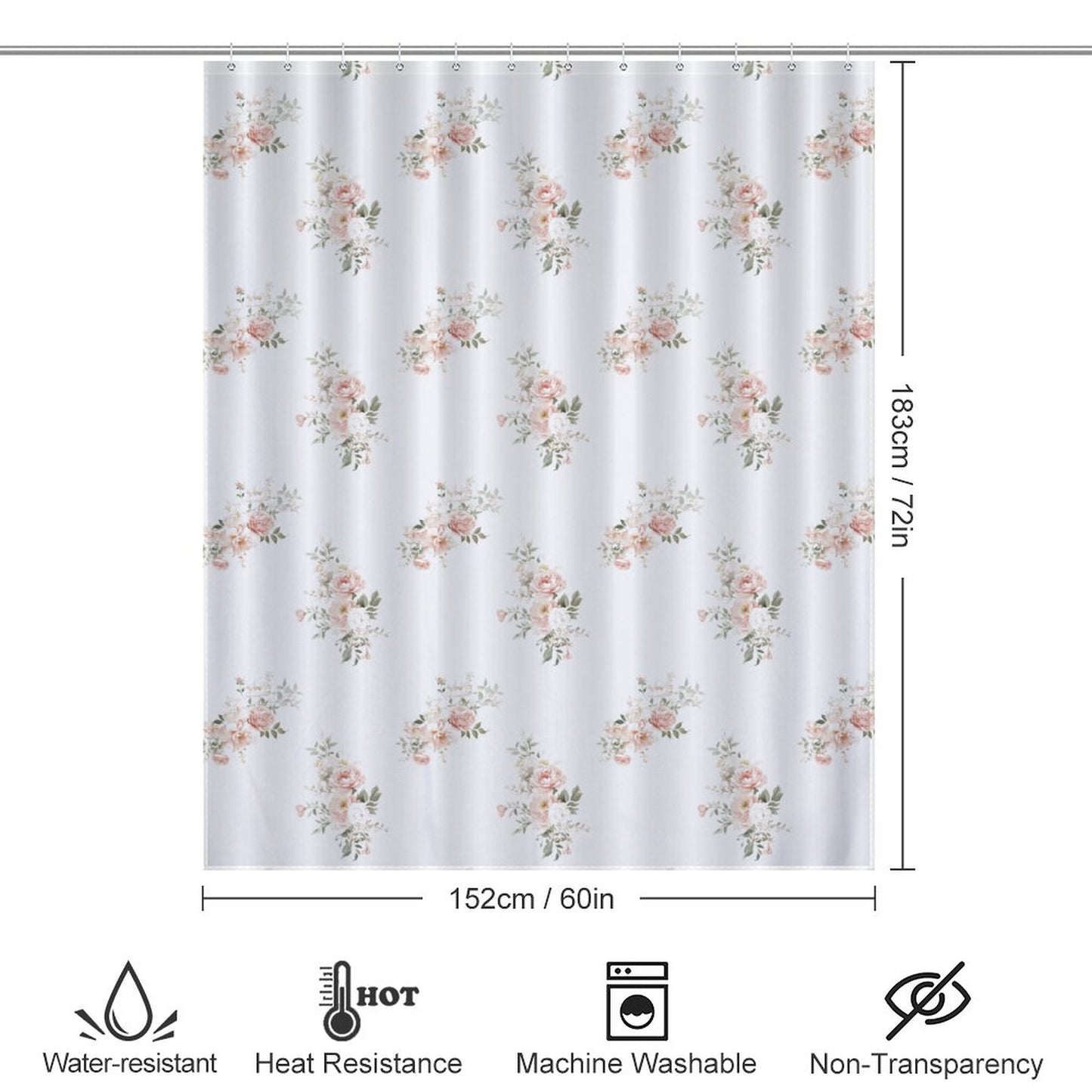 Lightweight Shower Curtain- Elegant Coral Floral