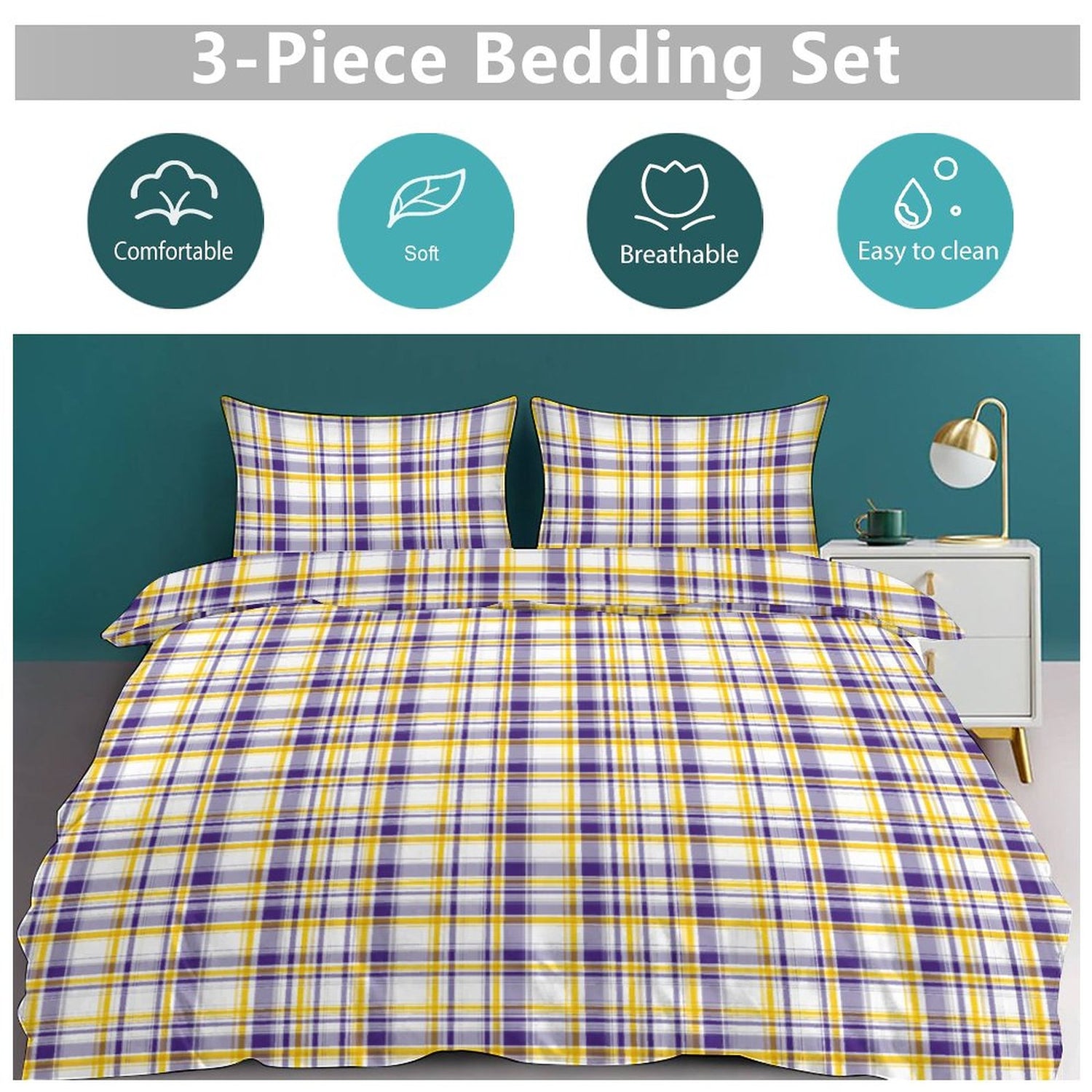 Tiger Plaid 3-Piece Reversible Duvet Cover & Pillow Sham Set – Twin