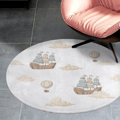 Round Bath Mat- Watercolor Pirate Ships