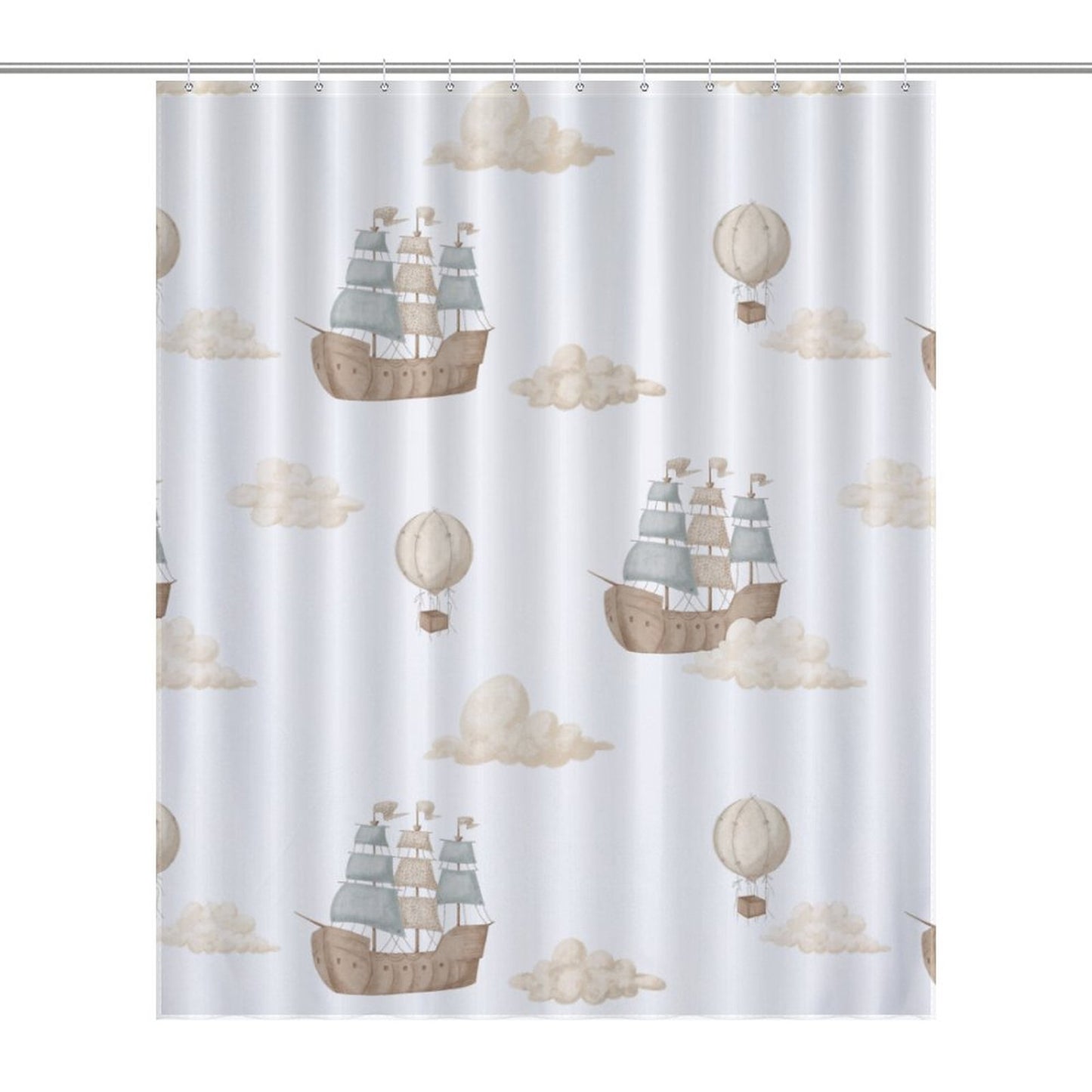 Lightweight Shower Curtain- Watercolor Pirate Ships