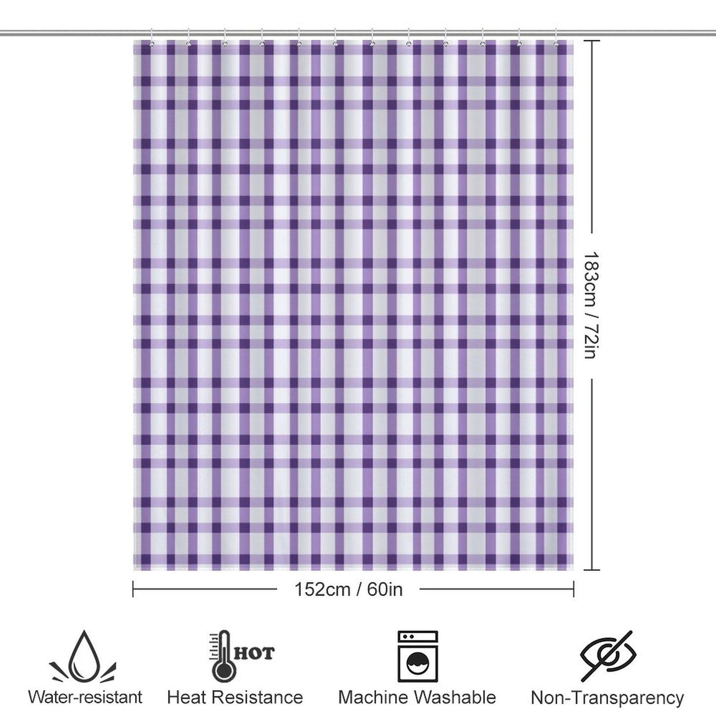 Lightweight Shower Curtain- Tiger Purple Plaid