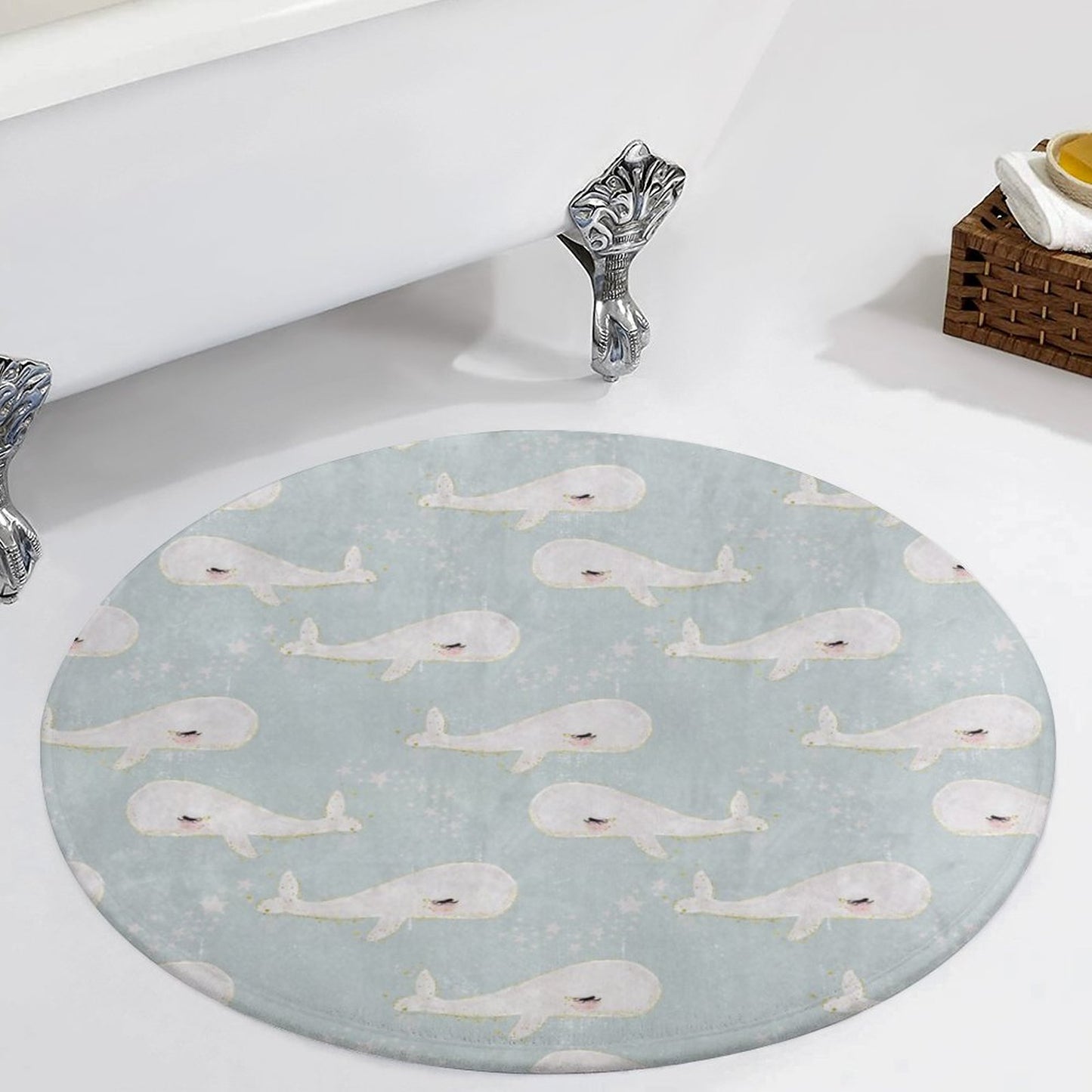 Round Plush Bath Mat- Beach Baby Whales