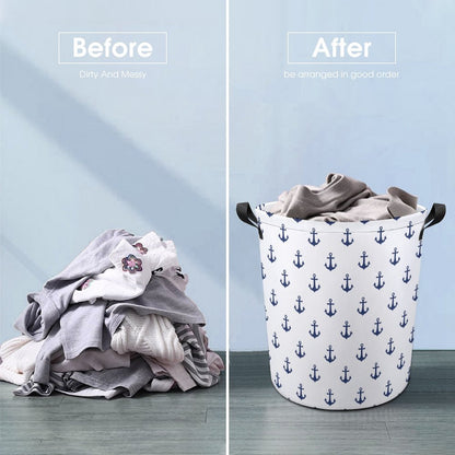 Collapsible Laundry Hamper- Nautical Navy Anchors