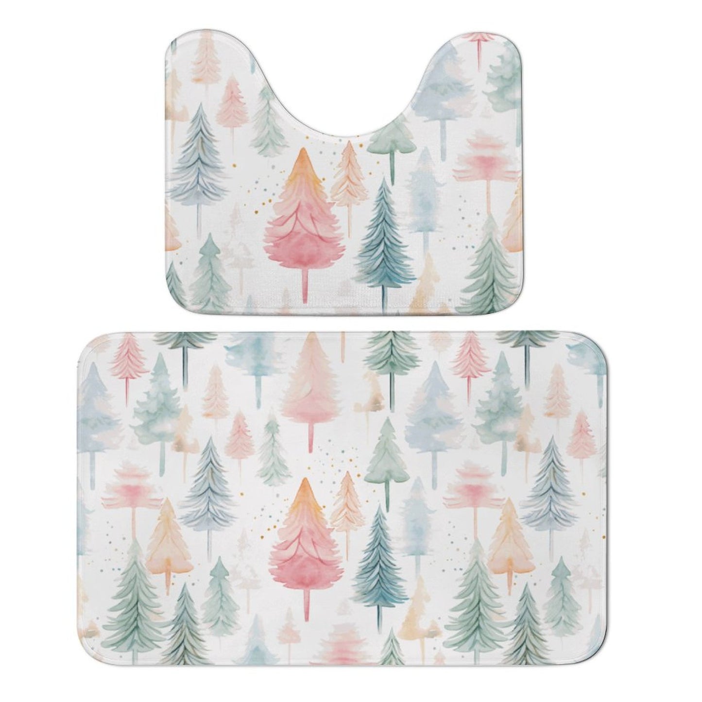 Watercolor Christmas Trees Coral Velvet Floor Mat Set of 2-LARGE