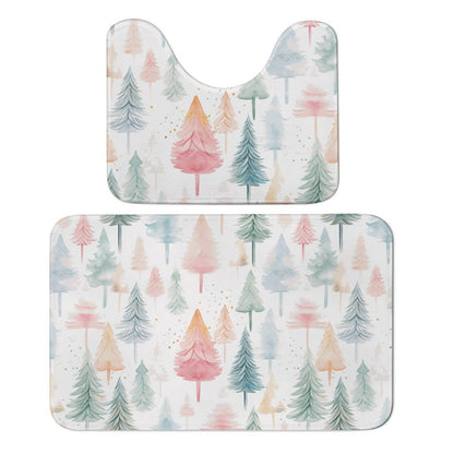 Watercolor Christmas Trees Coral Velvet Floor Mat Set of 2-LARGE