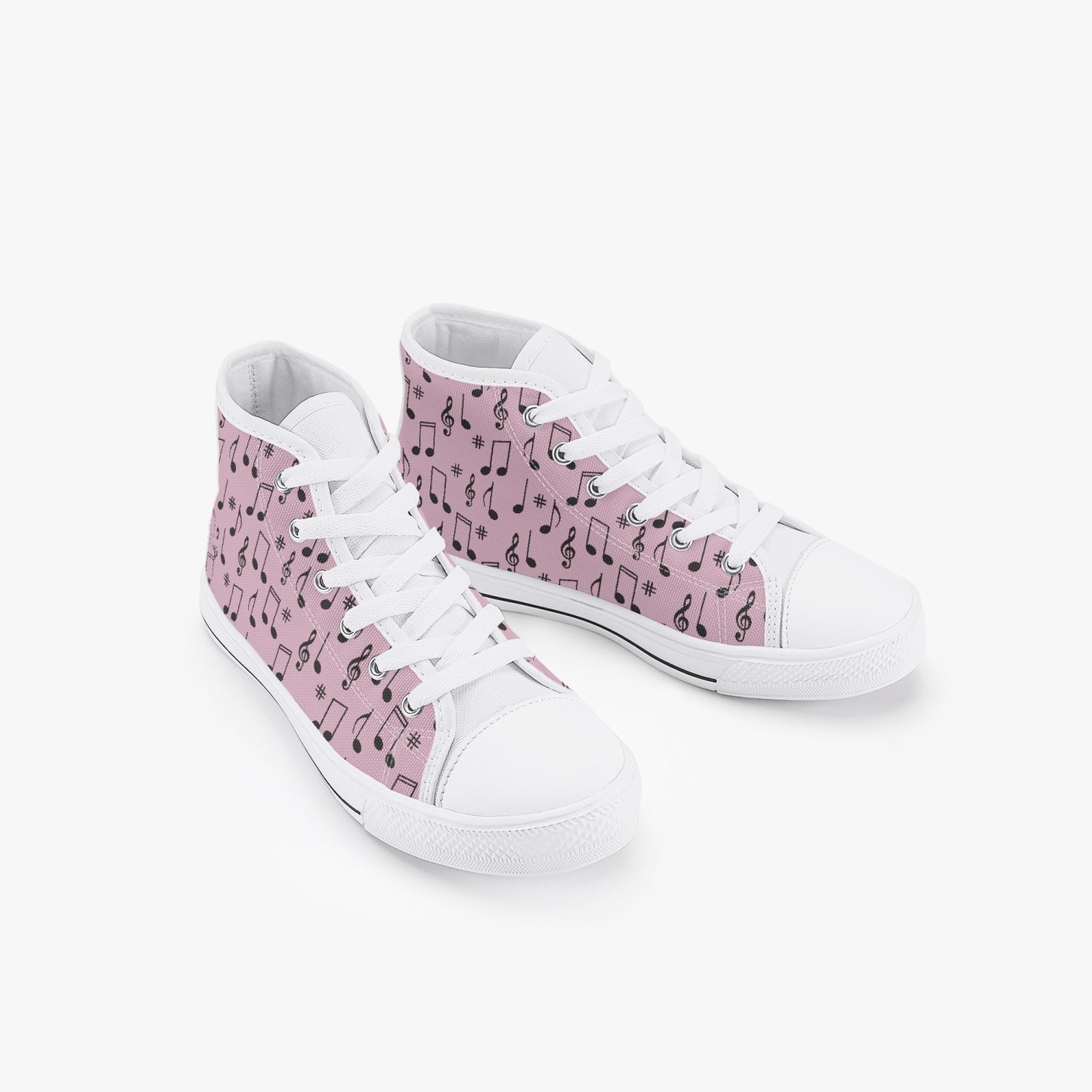 Girls 50s Diner Music Notes  Pink Kid’s High-Top Canvas Shoes