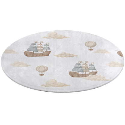 Round Bath Mat- Watercolor Pirate Ships