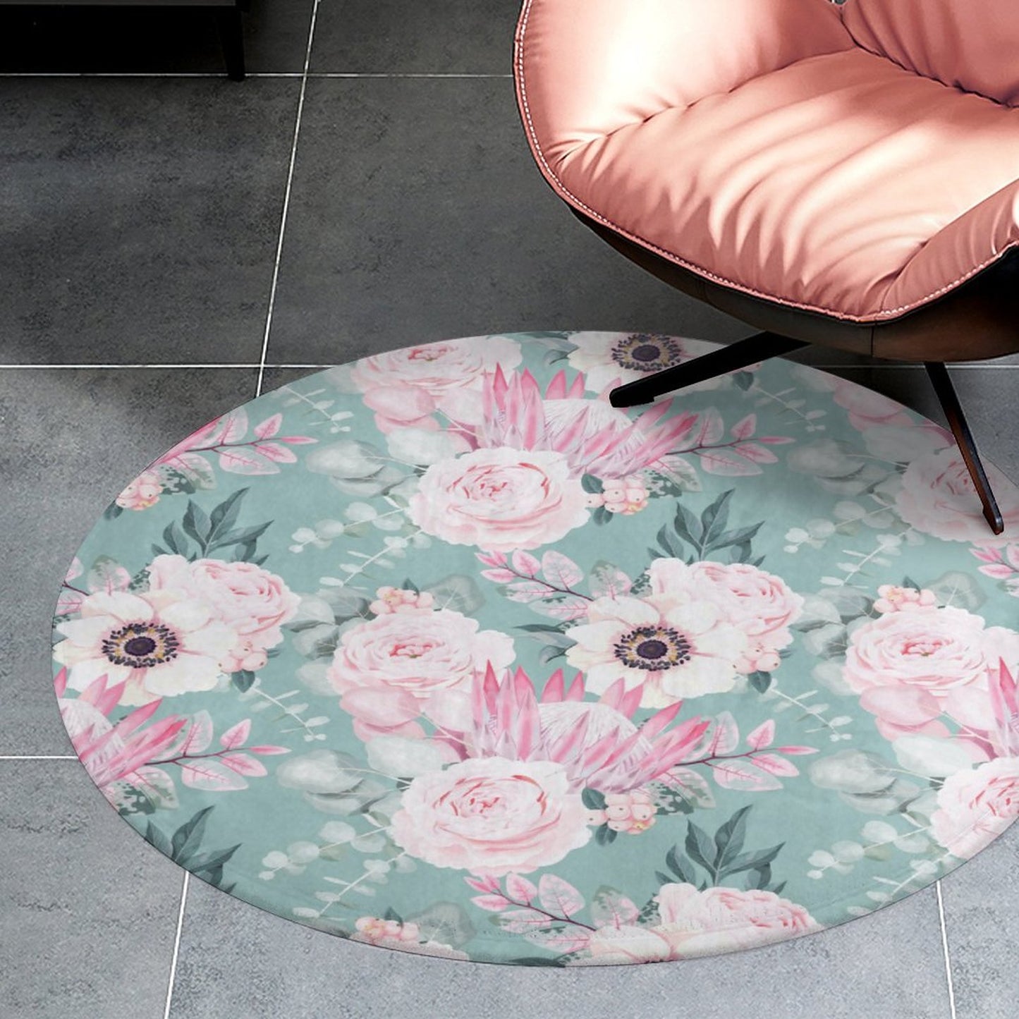 Round Plush Bath Mat- Boho Floral Fun