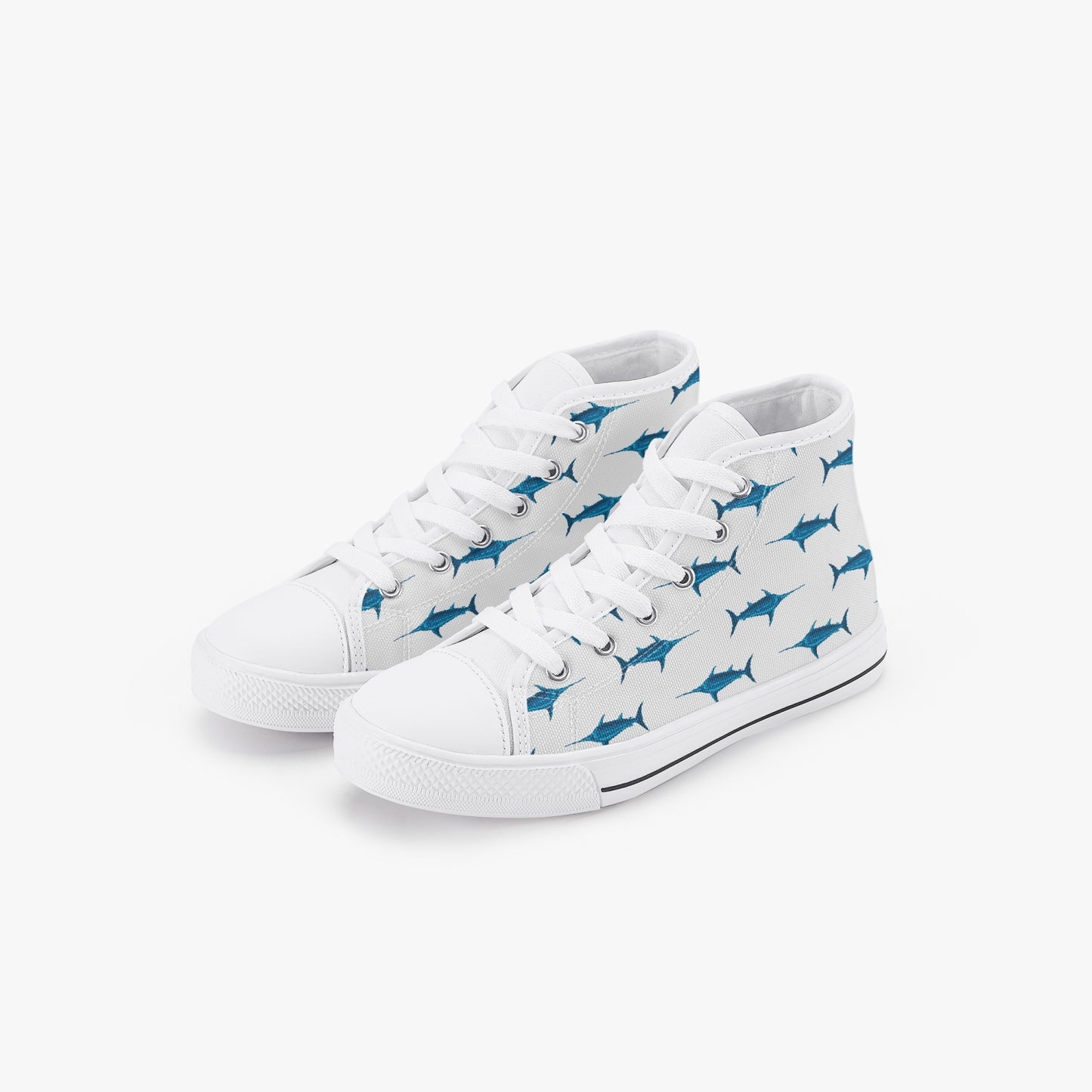 Unisex Blue Swordfish Kid’s High-Top Canvas Shoes