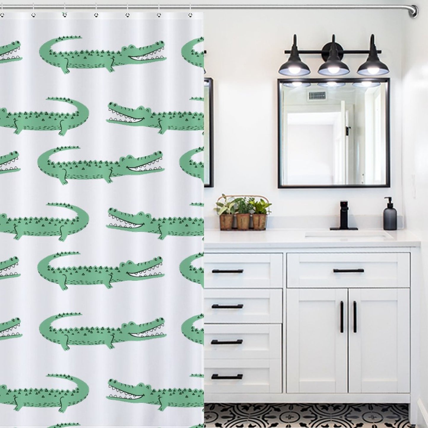 Lightweight Shower Curtain- Preppy Crocodiles