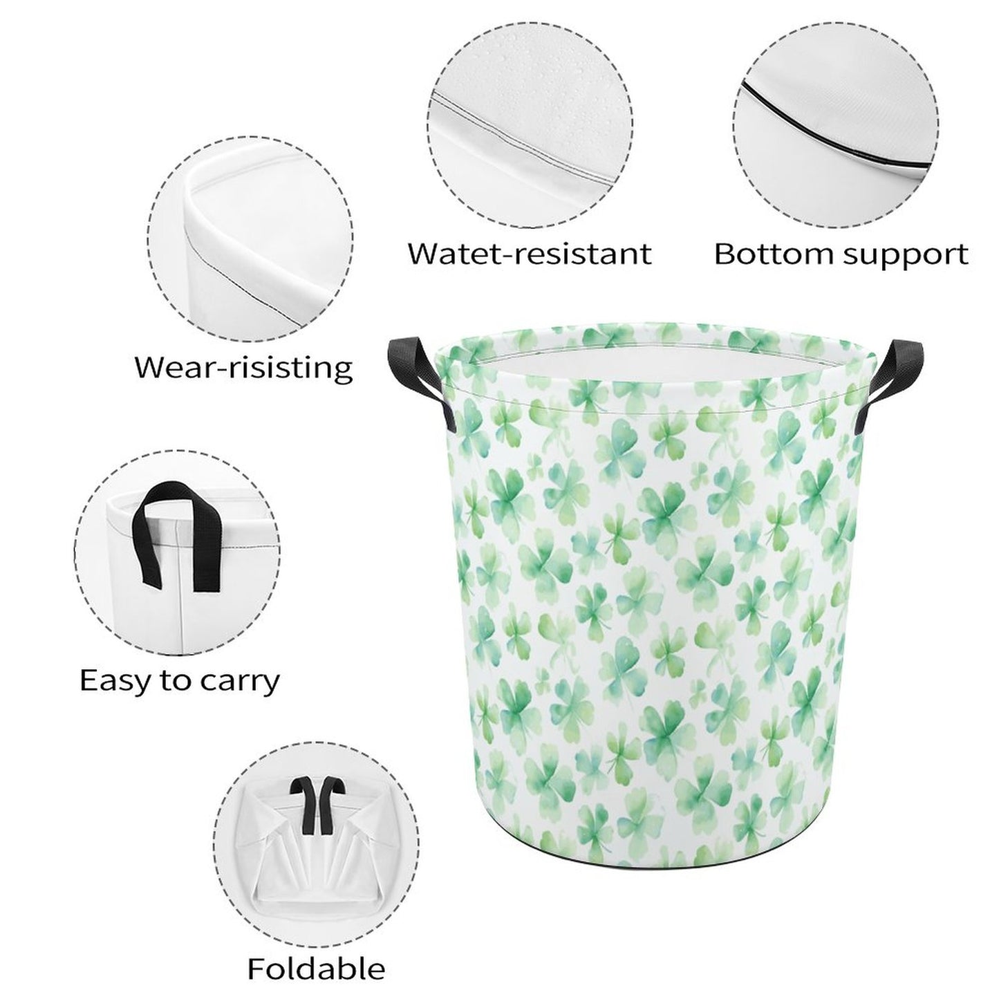 Collapsible Laundry Hamper- Watercolor Clovers