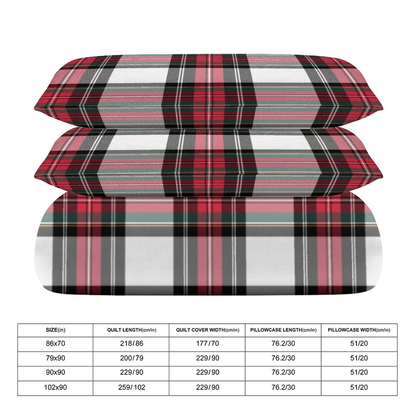 Christmas Tartan Plaid 3-Piece Bedding Set-86"×70" Twin Duvet Cover Set