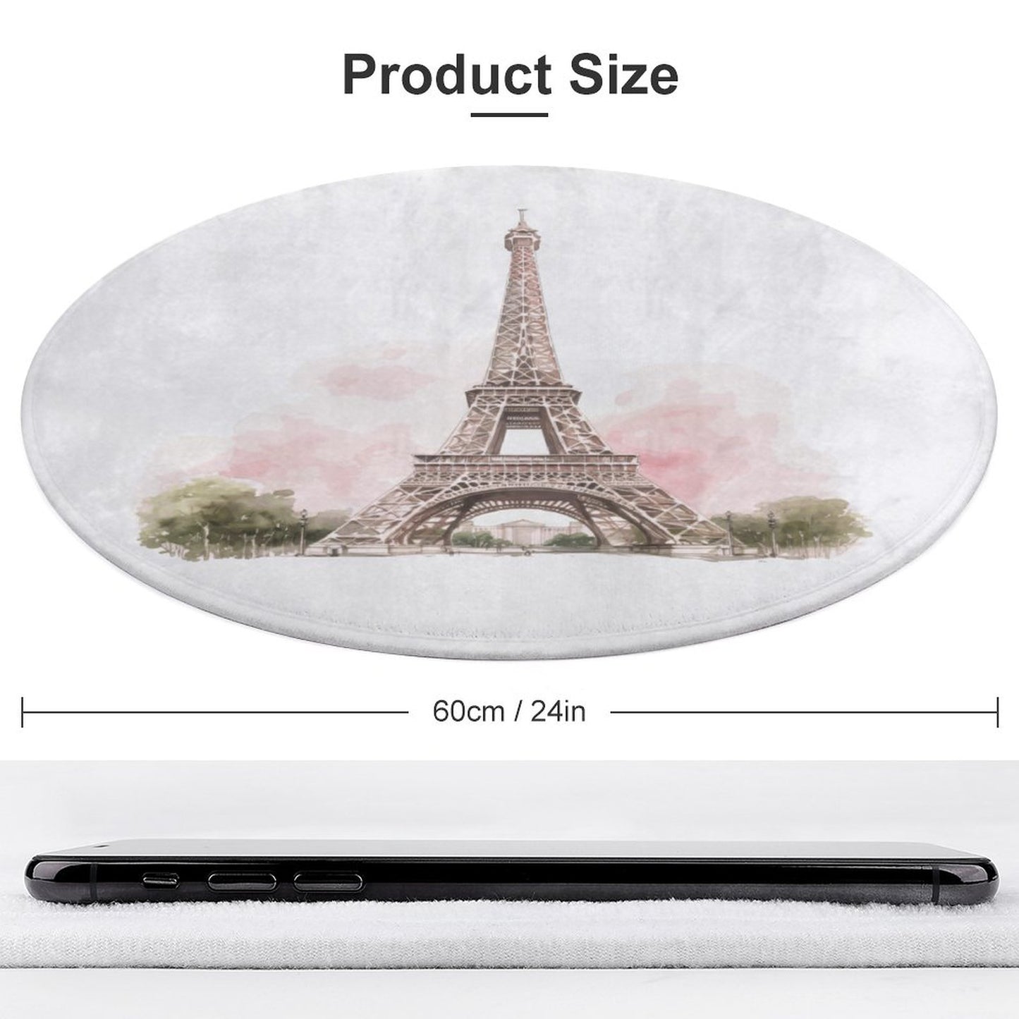 Round Plush Bath Mat- Pink Paris Eiffel Tower