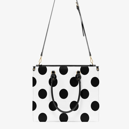 Structured Handbag- Black and White Polka